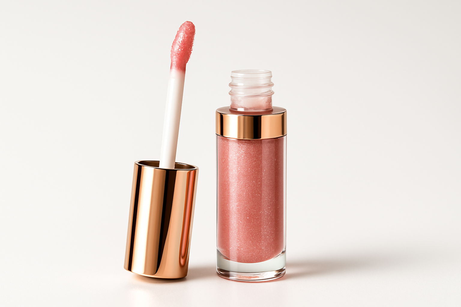 Open lip gloss with applicator wand